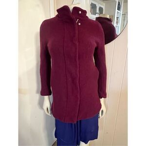Express Burgundy Boiled Wool Zip Front Thigh Length Coat W/Pockets XS